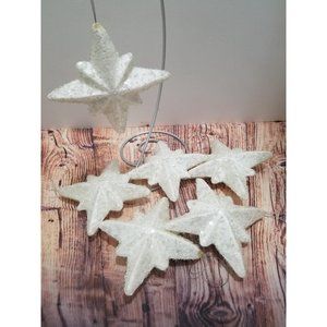 Lot of 6 White Star Christmas Tree Ornaments Beads and Sequins